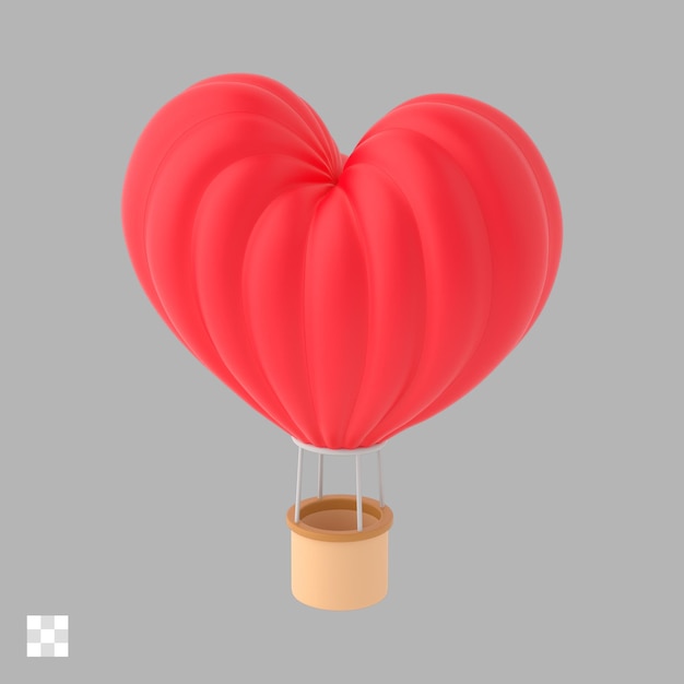 PSD balón de aire caliente en forma de corazón con icono 3d