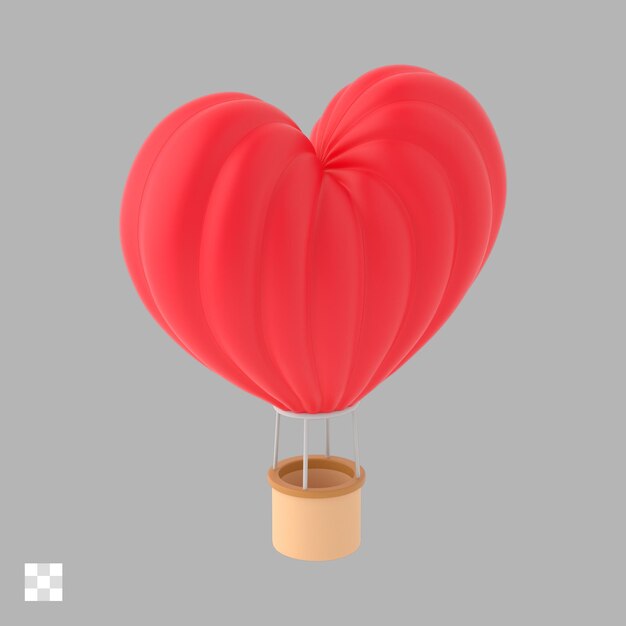 Balón de aire caliente en forma de corazón con icono 3d