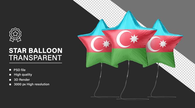 Balón de estrellas en 3D con la bandera de Azerbaiyán aislada sobre un fondo transparente