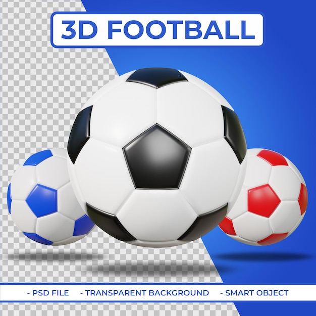 Balón de fútbol 3D realista 3 o representación 3d de fútbol aislada