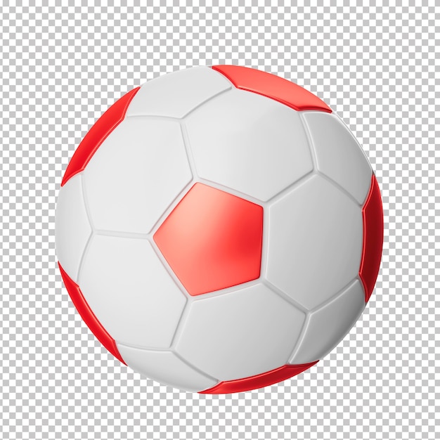 Balón de fútbol 3d rojo y blanco con fondo transparente