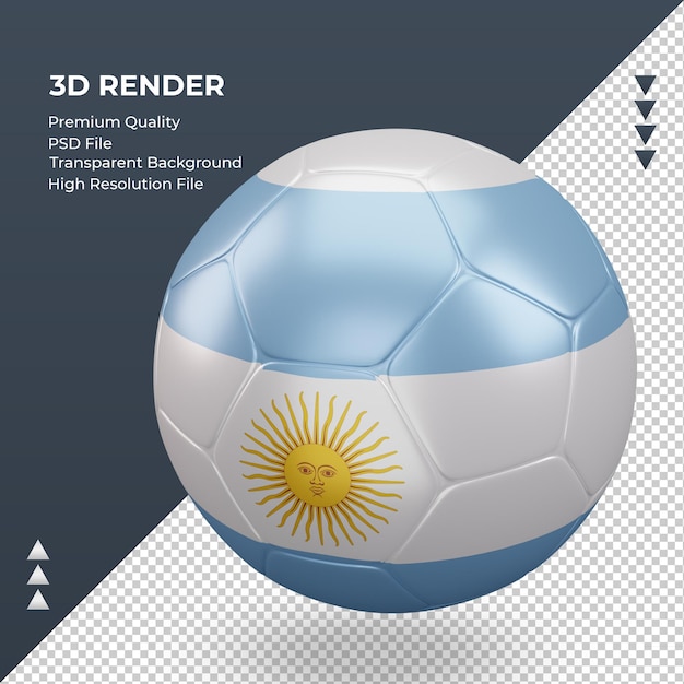 PSD balón de fútbol bandera argentina renderizado 3d realista vista derecha