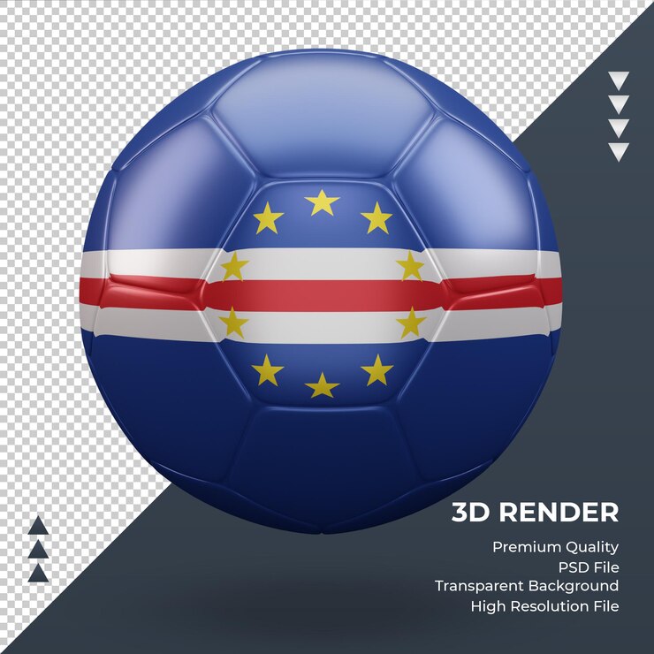 PSD balón de fútbol bandera de cabo verde renderizado 3d realista vista frontal