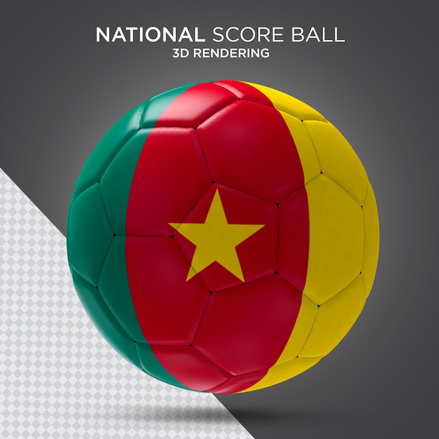 Balón de fútbol con bandera de camerún renderizado 3d realista