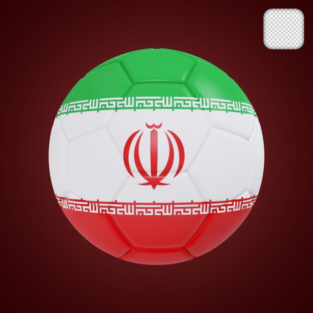 Balón de fútbol con la bandera de Irán ilustración 3d