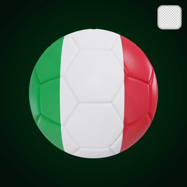 Balón de fútbol con la bandera de italia ilustración 3d