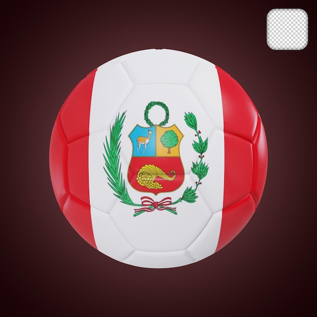 PSD balón de fútbol con la bandera de perú ilustración 3d