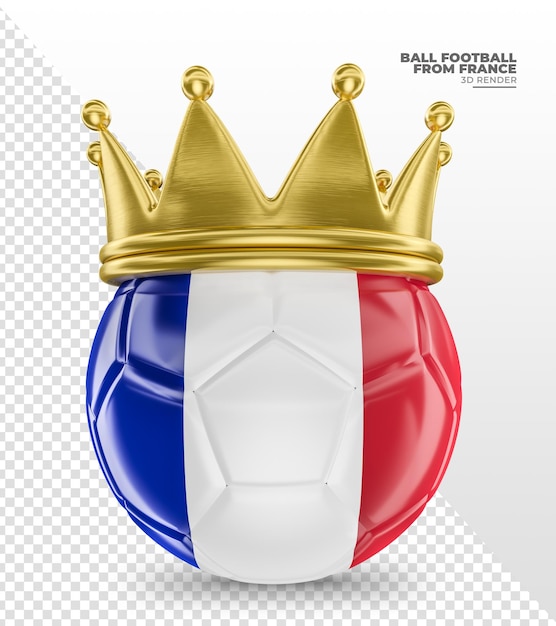 Balón de fútbol con corona y bandera de francia en render 3d realista