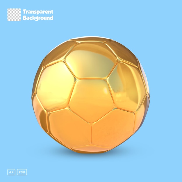 Balón de fútbol dorado de renderizado 3d