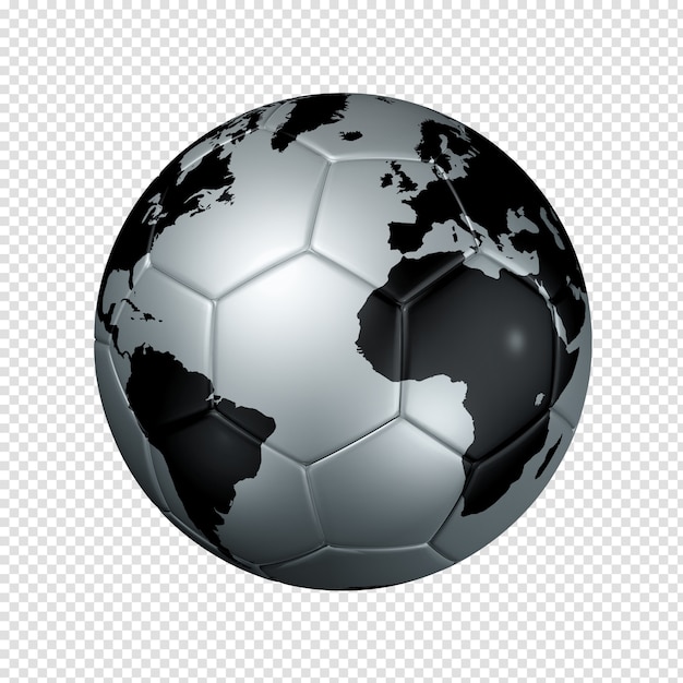 PSD balón de fútbol plateado con mapa mundial