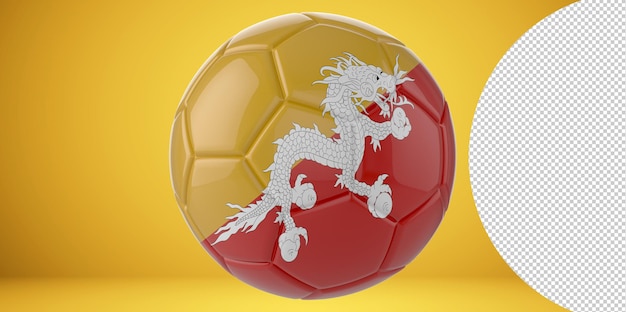 Balón de fútbol realista en 3d con la bandera de bután aislado en fondo png transparente