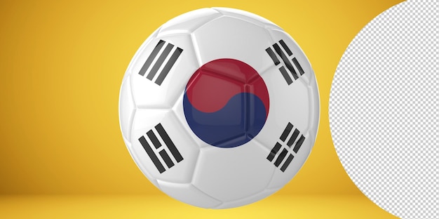 Balón de fútbol realista en 3d con la bandera de corea del sur aislado en un fondo png transparente