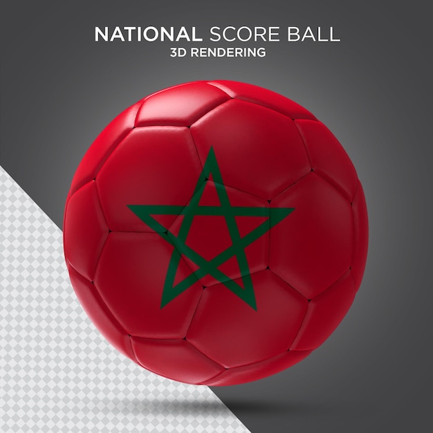 Balón de fútbol con la representación 3d realista de la bandera de marruecos