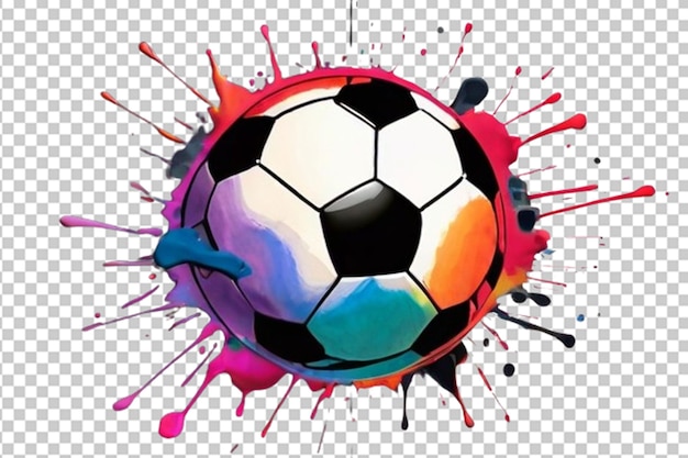 PSD balón de fútbol sobre fondo de color agua splat