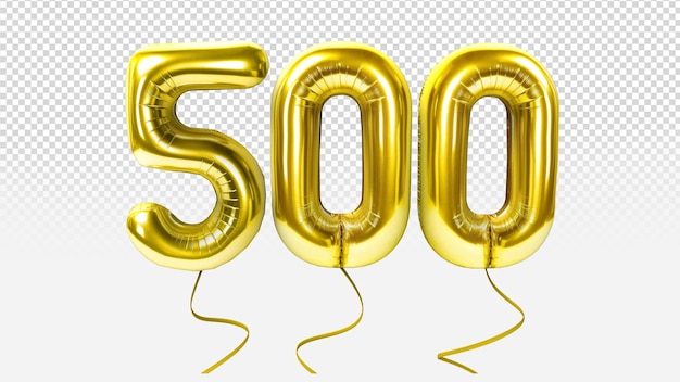Balón de lujo de oro número PSD 500 sobre un fondo transparente