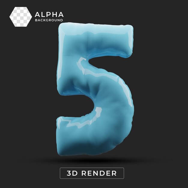 Balón número 5 azul - Renderizado en 3D con fondo transparente