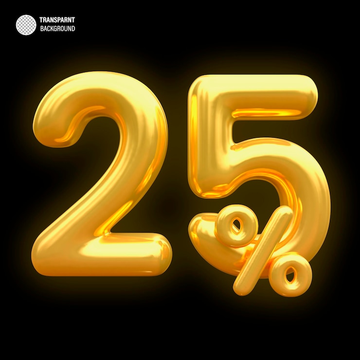 PSD balón de oro del 25 por ciento con oferta de oro en renderización 3d