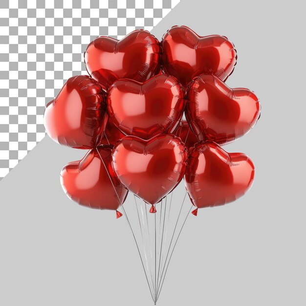 Balón rojo en forma de corazón aislado sobre un fondo transparente