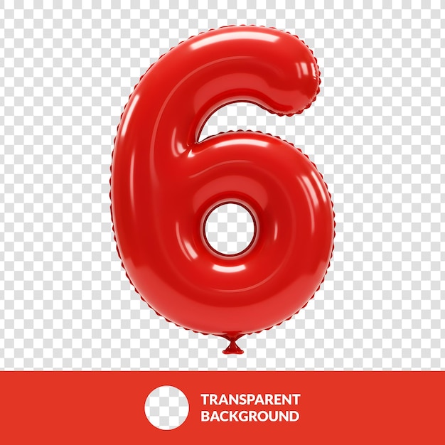 Balón rojo número 6 con fondo transparente