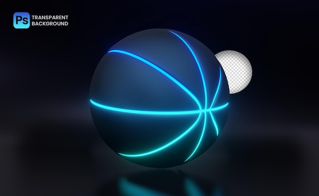 Baloncesto con luz de neón aislada en un fondo oscuro