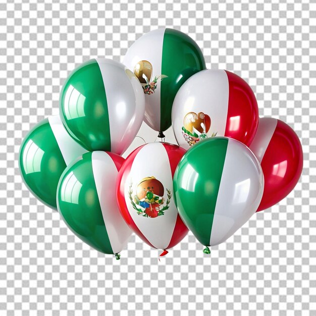 Balones con la bandera mexicana aislados sobre un fondo transparente