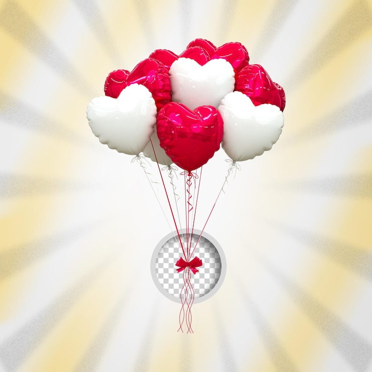 PSD balones de helio en colores pastel suaves boda de san valentín y globo de cumpleaños renderización 3d