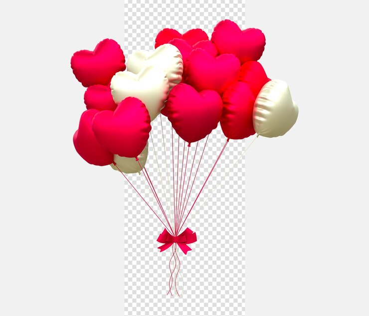 PSD balones de helio en colores pastel suaves boda de san valentín y globo de cumpleaños renderización 3d