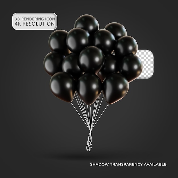 Balones negros brillantes Icono 3D aislado Ilustración para la composición