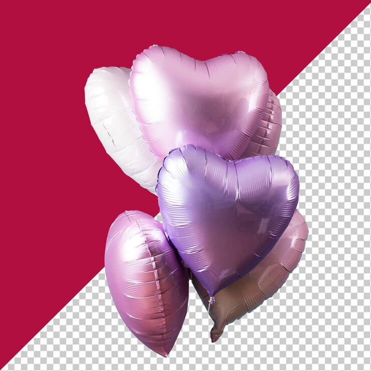 Balones PSD en forma de corazón con fondo transparente