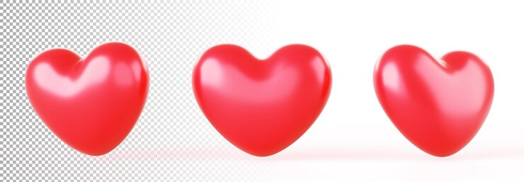 PSD balones rojos en forma de corazón conjunto de iconos de renderización 3d símbolos de amor para el día de san valentín fiesta de la madre o boda síntoma de pasión y romance de salud realista como emoji aislado en el fondo