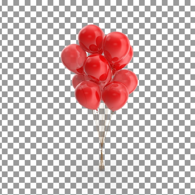 Balones rojos PSD 3D en la parte superior sobre un fondo aislado y transparente