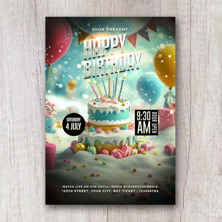 PSD bambini buon compleanno invito invernale poster di invito psd modello