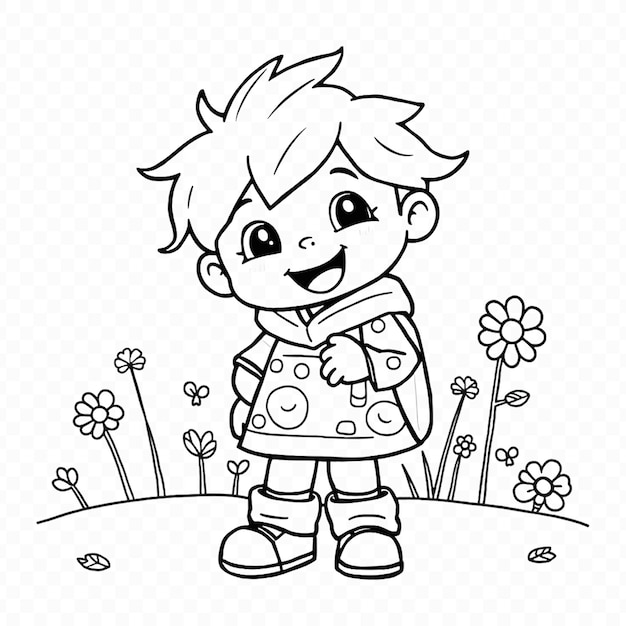 Bambino carino con zaino Disegno e libro da colorare