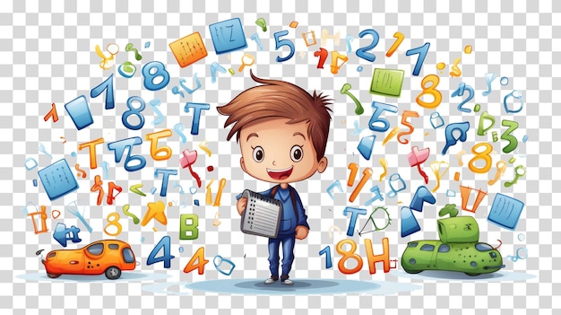 Bambino con alfabeti isolati su sfondo trasparente illustrazione vettoriale