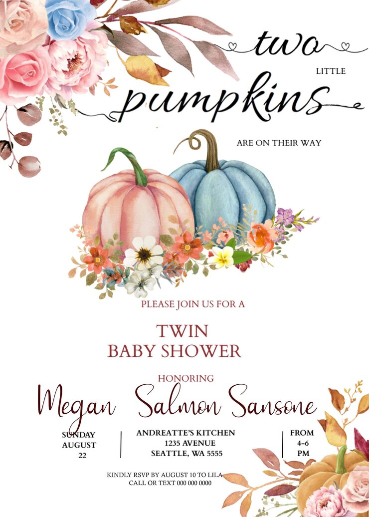 Bambino e bambina Twin Pumpkins Fun Baby Shower Invitation Card