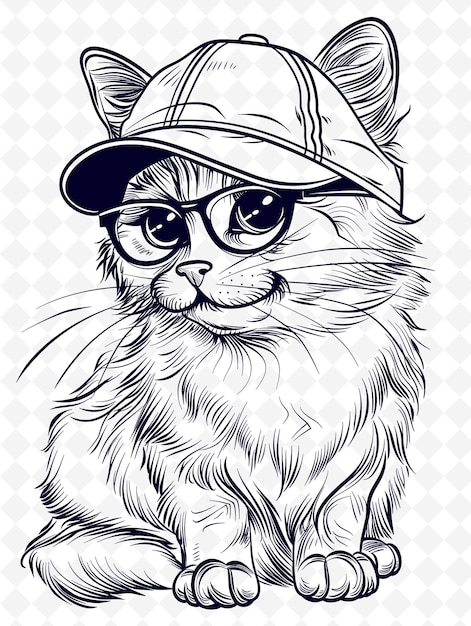 PSD bambino katze mit einem visor mit sportlichem ausdruck porträt tiere skizze kunst vektorkollektionen