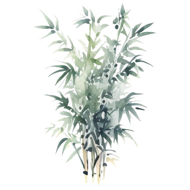 PSD bambou peint à l'aquarelle éléments de conception végétale dessinés à la main isolés sur fond blanc