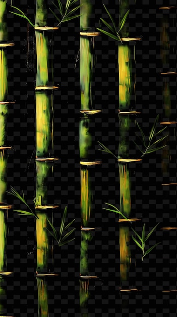 Bambu com as folhas em um fundo preto