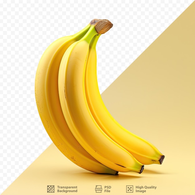 PSD banana de cor amarela em superfície de fundo transparente