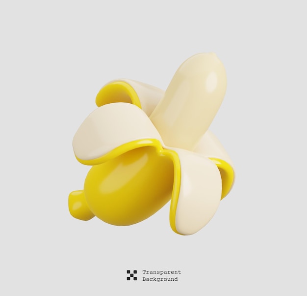 Banana fresca e casca isolada Ícone de frutas de desenho animado Ilustração de renderização 3D