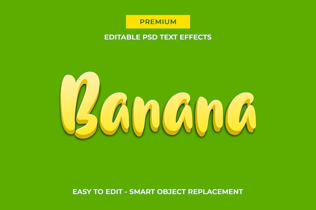 Banana - Plantilla de efecto de texto 3d de fruta amarilla