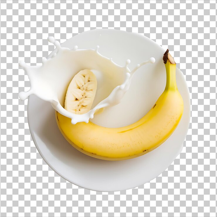 PSD une banane et une banane sont sur une assiette avec un morceau de crème glacée