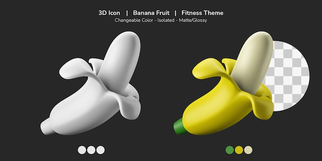 banane nutritive à moitié pelée avec peau 3d icône illustration régime thème de remise en forme