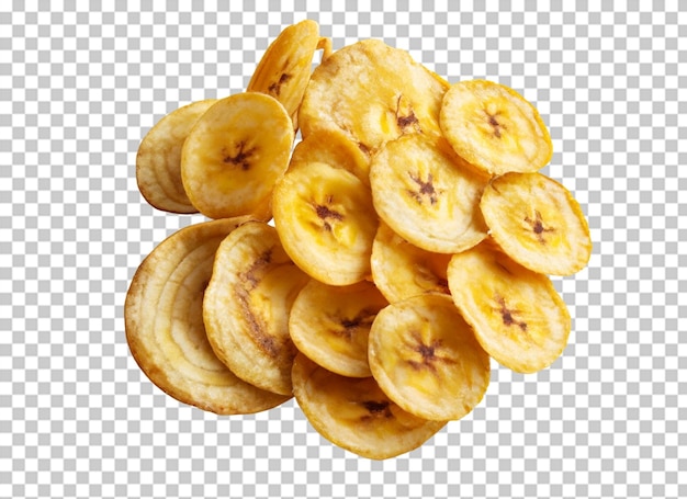 Bananenchips auf transparentem hintergrund