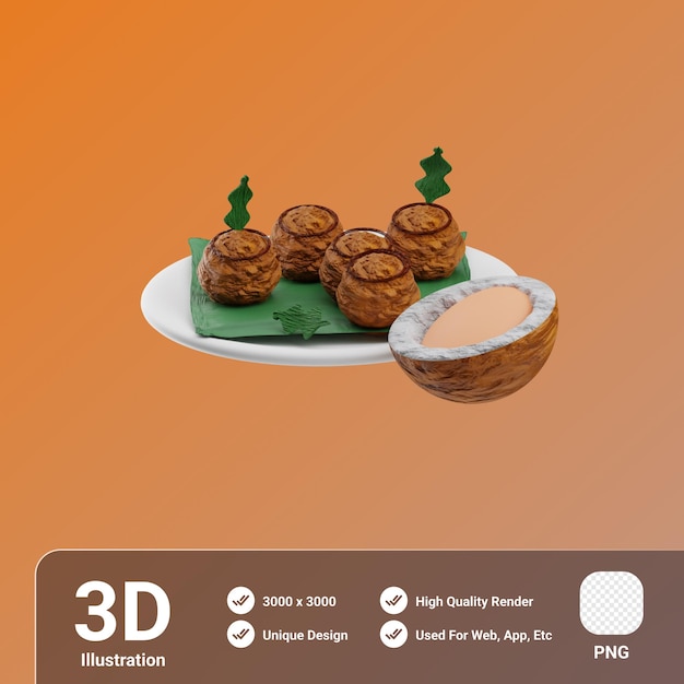 Bananes Alimentaires Asiatiques En Flocons De Noix De Coco Illustration 3d