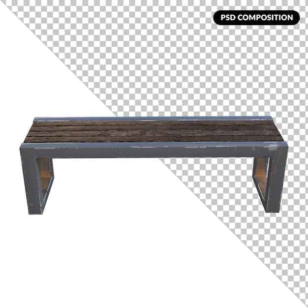 Banc en bois rendu 3d isolé