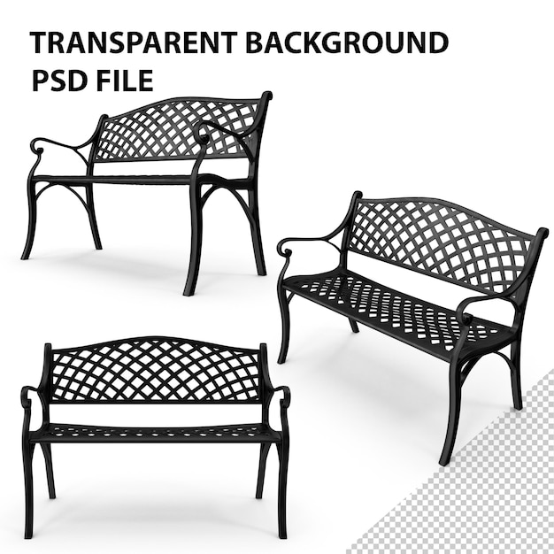 PSD banc en métal coulé allweather noir png