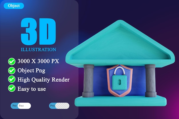 PSD banca de seguridad de ilustración 3d