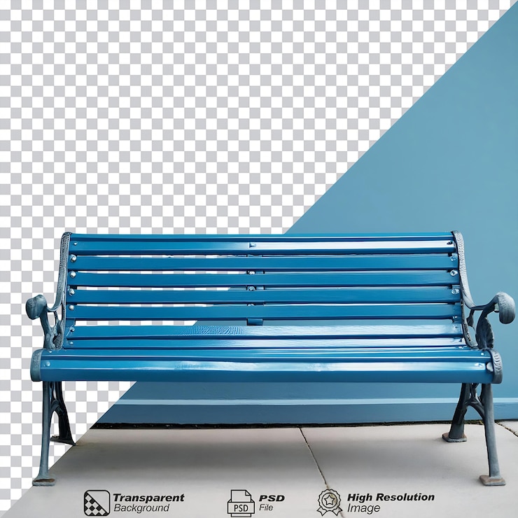 PSD el banco azul del parque aislado sobre un fondo transparente