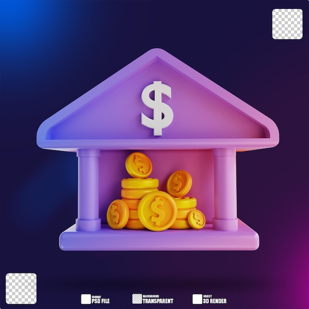 PSD banco de dinero colorido de ilustración 3d